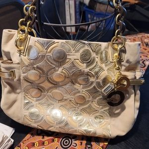 RARE &NWT COACH 14826 Peyton Leather Mosaic Gold Neutral Shoulder Tote Purse